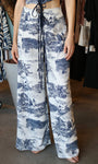 White and Navy Print Pants