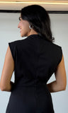 Sleeveless Midi Dress with Metal Buckle