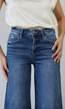 High Rise Crop Wide Distressed Cuff Jeans