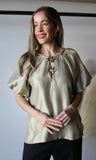 Round Neck Short Bubble Hem Sleeve Top