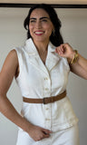 White Sleeveless Belted Top