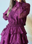 Floral Sheer Chiffon High Neck Ruffle Dress