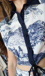 White and Navy Print Top