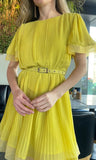Pleats Detail Mini Dress with Belt