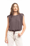 Sleeveless Shirred Shoulder Boat Neck Top