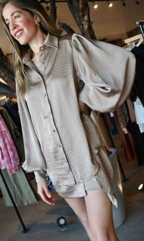 Satin Mocha Button Shirt