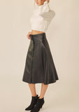 Belted PU Midi Skirt