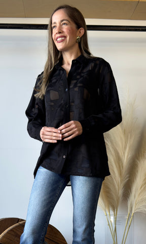 Black Long Sleeve Button Blouse