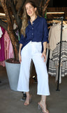 White Linen Cropped Pants