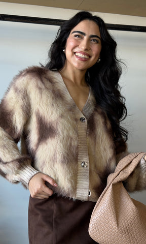 Beige and White Swirl Cardigan