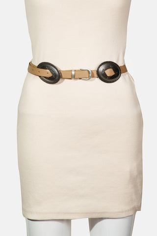 Faux Leather Oval Disc Fashion Belt