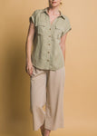 Collared Roll-cuff Shirt Top
