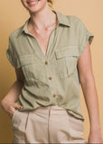 Collared Roll-cuff Shirt Top