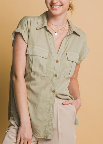 Collared Roll-cuff Shirt Top