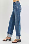 High Rise Ankle Wide Cuffed Jeans