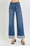 High Rise Ankle Wide Cuffed Jeans