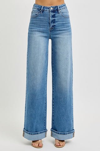 High Rise Wide Cuffed Jeans