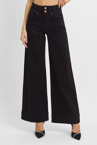 High Rise Ankle Wide Double Button Jeans