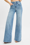 High Rise Wide Front Yoke Detailed Jeans