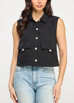 Black Utility Button Down Top