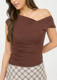 Asymmetrical Wrap Neckline Knit Top