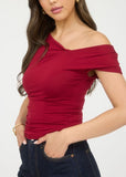 Asymmetrical Wrap Neckline Knit Top