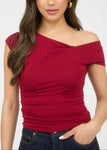 Asymmetrical Wrap Neckline Knit Top