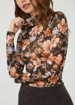 Floral Mock Neck Sheer Knit Top