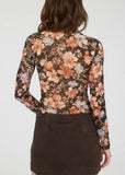 Floral Mock Neck Sheer Knit Top