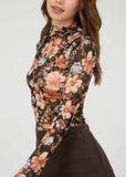 Floral Mock Neck Sheer Knit Top