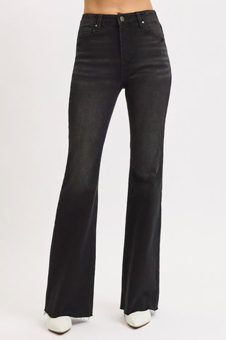High Rise Flare Raw Cut Hem Jeans