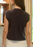 Gold Button Sleeveless Pocket Detail Knit Vest