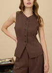 Split Front Button Down Vest Top
