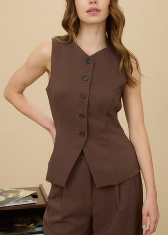 Split Front Button Down Vest Top
