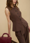 Split Front Button Down Vest Top