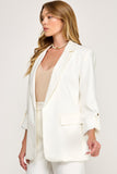 Notched Lapel Flap Roll Up Sleeve Blazer