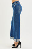 High Rise Crop Wide Distressed Cuff Jeans