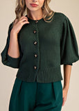 Short Puff Sleeve Button Down Sweater