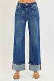 High Rise Ankle Wide Turn Up Jeans