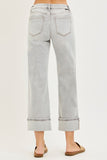 Mid Rise Crop Straight Jeans With Cuff