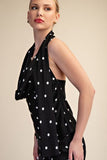 Polka Dot Openback Halter Scarf Top