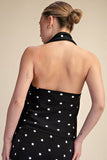 Polka Dot Openback Halter Scarf Top