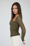 Ruched Waist Square Neck Knit Top