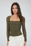 Ruched Waist Square Neck Knit Top