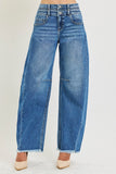 Slouchy Barrel Double Waistband Detail Jeans
