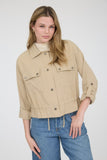 Collared 3/4 Tab Sleeve Drawstring Waist