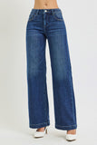 Mid Rise Wide Leg Jeans With Crease Lines