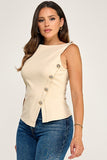 Boat Neck Side Button Detail Top