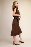 Mock Neck Waist Tie Midi Dress