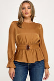 Long Sleeve Waist Trim Peplum Top